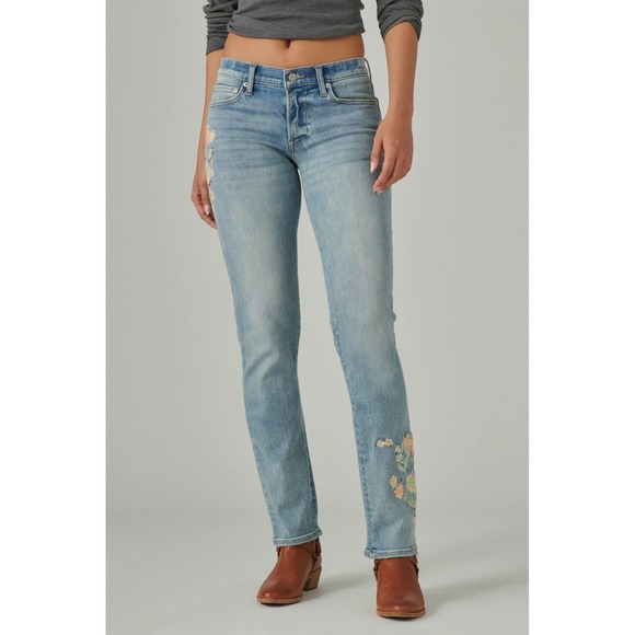Lucky Brand Sweet Mid‎ Rise Straight Jeans 4/27R Floral Embroidered Boho - Picture 15 of 15